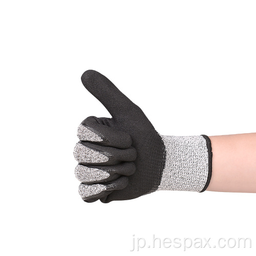 Hespaxカット耐性HPPEニトリル浸漬作業手袋